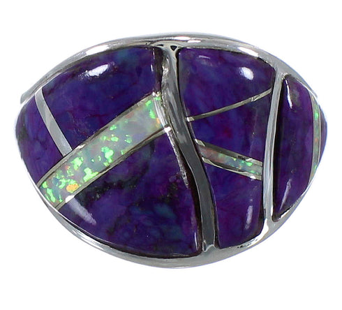 Southwest Magenta Turquoise And Opal Silver Ring Size 7-1/4 EX44766